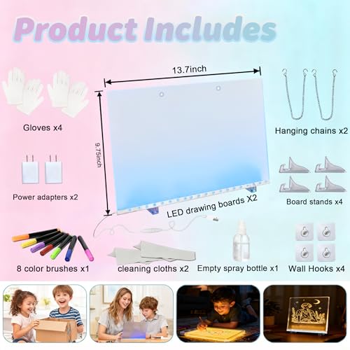 2026 2Pack LED Drawing Board with Colors, Glow Doodle Acrylic Dry Erase Board for Kids Ages 6+, 13.7"x9.75" Plug-in Light Up Note Boards for Boys & Girls Drawing & Creative Play by Xulvrax - Image 5