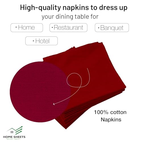 Image of 100% Cotton Dinner Napkins 12x12 Inch, Soft & Durable, Reusable Cloth Napkins for Dining, Events, and Everyday Use (Burgundy, Set of 25 (12x12))