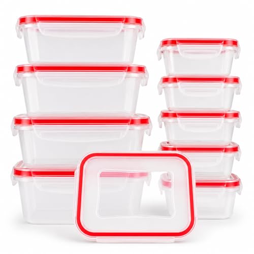 delka Airtight Food Storage Containers Pack of 10 (5 x 400ml & 5 x 1000ml) BPA-Free Plastic with Lids Stackable & Leak-Proof Meal Prep Boxes Microwave Freezer & Dishwasher Safe Kitchen Organiser
