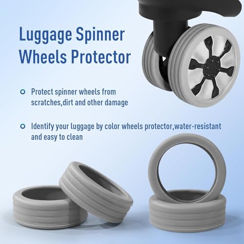 Image of Suitcase Wheel Cover Set of 8 Piece- Anti Scratch, Noise Reduction & Shock Absorption Silicone Protector Fits Most Trolley Luggage Bag & Office Chair
