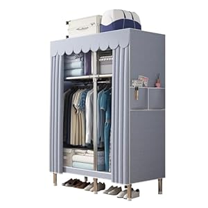 43Inch Portable Wardrobe Closet Storage Organizer for Bedroom, 23MM Thick Steel Hanging Rack with Polyester/Cotton Fabric Cover Moonlight Grey