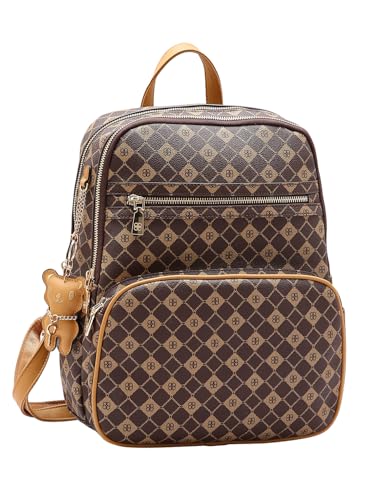 Mochila Feminina Chenson 8485383 – Elemento Gráfico – Grande – Espaço para Notebook 14” – Impermeável – Cor Café