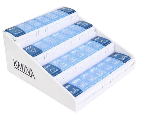 KMINA - Pill Boxes 7 Day 4 Times, Weekly Organiser Morning Afternoon Night, Vitamin Box, Large Medicine Storage, Big Container