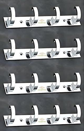Image of Heavy Duty C Type Stainless Steel Cloth Hanger Suitable for Bathroom Bedroom Kitchen Wall Hook Rail Hanging Scarf Coat Keys Tie, Towel Door Robe (4 Pin CP, Pack of 4)