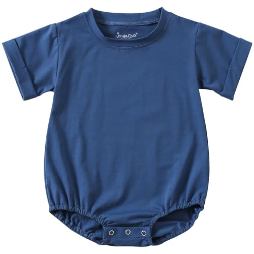 Image of Jimonda Baby Boy Girl Bubble Romper Solid Color Bodysuit Short Sleeve Cotton T-Shirt