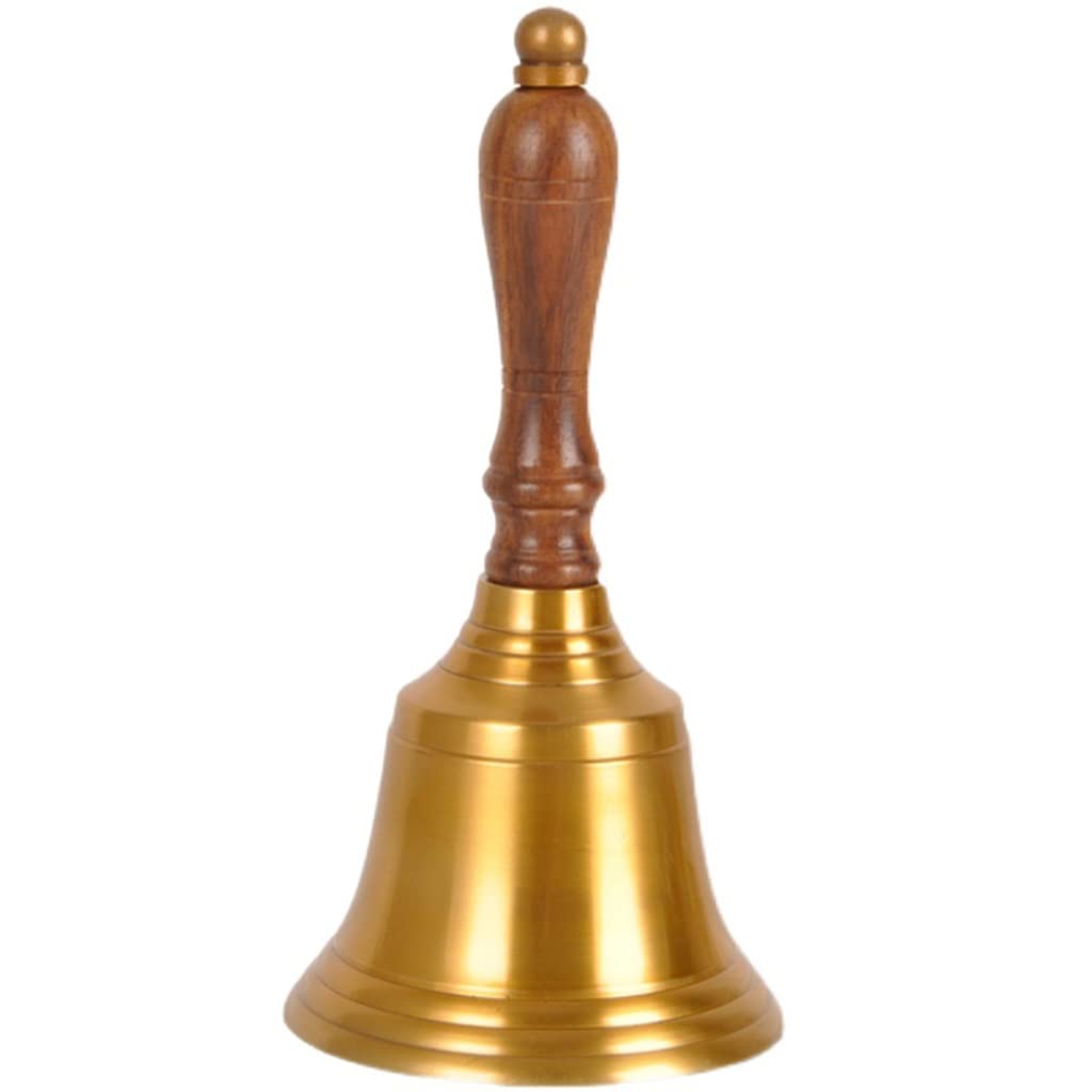 Handglocke, Messing-Handglocke, Hochzeitsglocken, handgefertigte Tischglocke aus Messinggeschirr, Rufglocke for Menschen mit Behinderungen, die Aufmerksamkeit erregen, (Farbe: Gold, Größe: 6,7 * 3,3 Z