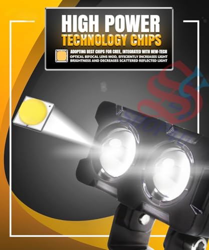 Image of 2 LED Lens Fog Flashing Light for Bike & Motorcycle ? White /Amber Auxiliary Spot Lights Projector for Motorbikes, Cars, Scooty, Electric Vehicles (45W, Set of 2)