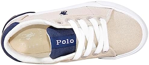 POLO RALPH LAUREN Boy's Grafftyn (Little Kid) Sneaker, Sand Canvas/Navy/Navy Pony Player, 13 | Image 5