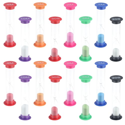 16 Juego de Relojes de Arena para Niños, Temporizadores Coloridos de Arena, 20 seg, 30 seg, 1 min, 3 min, 4 min, 5 min, 10 min, Temporizador de Cocina, Cepillado de Dientes, Indicador de Tiempo.