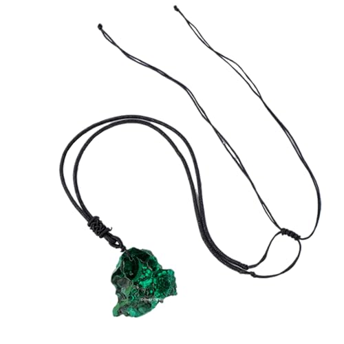 Erliway 1.2" Raw Stone Necklace for Women Men, Natural Rough Malachite Gemstone Crystal Pendant Necklace, Adjustable Healing Crystal Necklace Pendant with Hand-Woven Rope