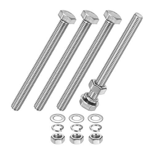 M METERXITY 4-Pack Hex Head Screw Bolt with Nuts Flat &amp; Lock Washers M8x85mm Stainless Steel Bolts and Nuts Kit Fully Threaded Metric Bolt Assortment for Equipment/Machinery