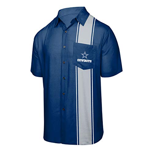 FOCO Dallas Cowboys NFL Mens Bowling Stripe Button Up Shirt - L