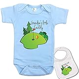Grandpa's Little Caddy (Golf) Cute Custom Baby Bodysuit Onesie & Matching bib Blue
