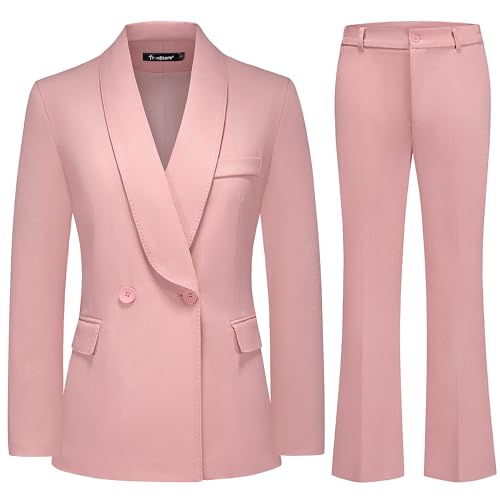 Women's Business Suit 2 Piece Set Shawl Sollar Blazer Bootcut Pants Suits for Women