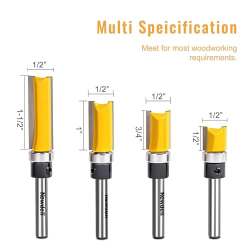 Pattern Flush Trim Router Bit Set, Newdeli Straight Cut Router Bit with a Bearing Prevent Tear-Out, Template Guide Woodworking Milling Cutter Tool - Image 2