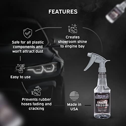 LANE'S Engine Dressing | Professional Engine Bay Cleaner and Protector Shine | Prevents Rubber Hoses Fading and Cracking | Easy to Use, Dust Resistant Degreaser & Detail Spray | 32 oz