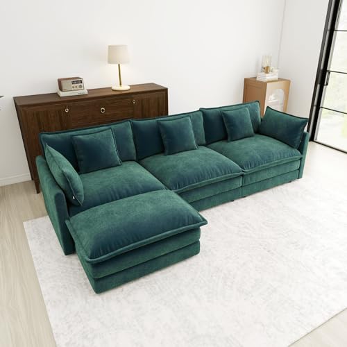 111.5” Green Modular Sectional Sofa, 3 Seater Large Sectional Couches