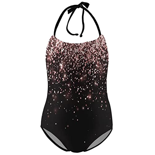Rose Gold Particles Girl's One Piece Swimsuits Beach Sport Halter Bathing Suit Cute Print Swimwear