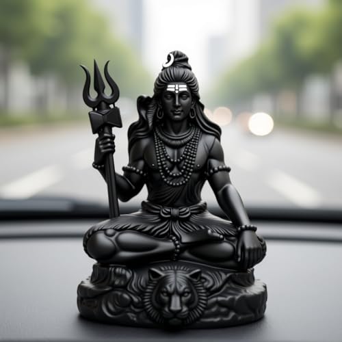Image of UNOVATE Shiva Idol for Car Dashboard | Shiva Idol | Adiyogi Statue for Car | Mahadev Idol for Car, Home Temple, Office Desk. (Black, Small)