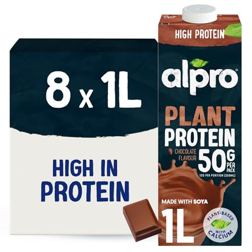 Alpro Chocolate Soya Drink - High Protein - Plant-Based Long Life Dairy Free & Lactose Free Milk Alternative - 1L (Pack of 8)