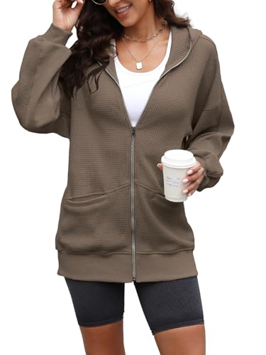 Yanekop Zip Up Hoodie Women Oversized Waffle Knit Shirt Fall Shackets 2025 Corduroy Jacket Fall Outfits with Pockets3