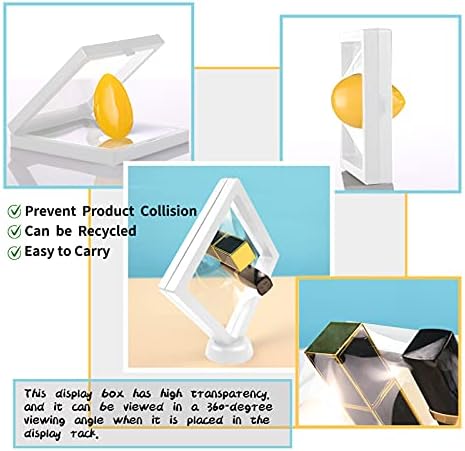 12Pcs 3D Floating Thin Film Jewelry Storage Box, JC-Houser Transparent Frame Display Case Holder for Ring Necklace Bracelet Earring, Dustproof Challenge Coin Medallion Display Case Stand (White)