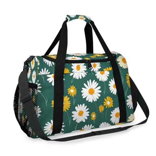 Daisy White Yellow Travel Duffel Bag Weekender Overnight Bags for Women Men Foldable Waterproof Tote Bag with Trolley Sleeve2