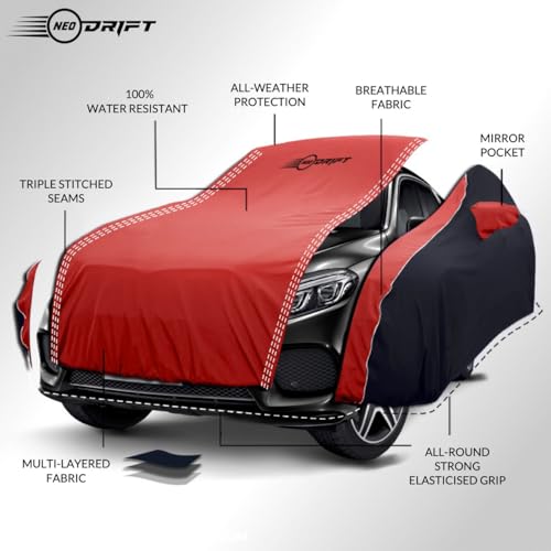 Image of NEODRIFT 'SuperTech' Car Cover for Maruti Suzuki Ertiga 2026 (100% Water-Resistant, All Weather Protection, Tailored Fit, Multi-Layered & Breathable Fabric) (Colour: Red+Black)