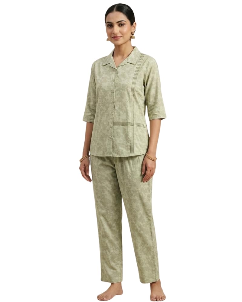 Kriti Women Cotton Printed Co Ord Set Collar Buttoned Top Matching Pants Outfit-image-37
