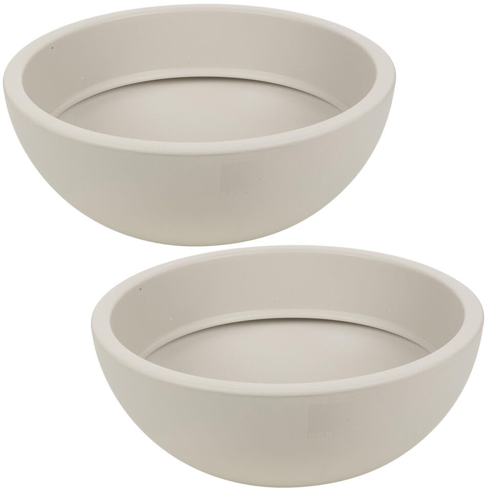 URBNLIVING Large Plastic Round Plant Flower Coloured Holder Pot Herb Planter Garden Decor Pot (2xTaupe)