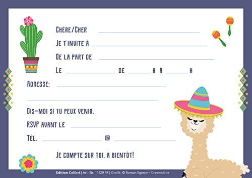 Edition Colibri 10 cartes d'invitation avec LAMAS ou ALPAGAS en français pour l'anniversaire d'un enfant ou pour une… - Image 3