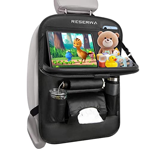 Image of Car Back Seat Organizer PU Leather with Foldable Table Tray Car Organizer with Tissue Box/Cup/Umbrella Holder Kick Mats Car Backseat Organizer Protector Universal Use for Kids Car Travel Accessories