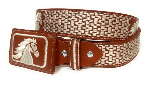 Men's Horse Embroidered Western Leather Belt, Cinto Vaquero Bordado, Cinto Charro Caballo2