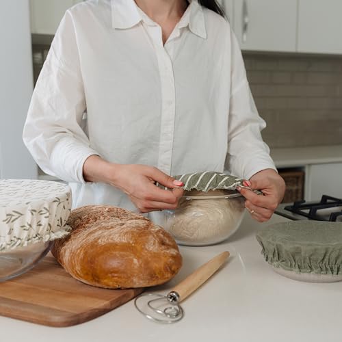 Beautiful Linen Cotton Blend Bowl Covers for Bread Proofing - Reusable Set of 3 in Varying Sizes Easily Fit Your Bowls 7" to 13" - Durable Fabric Covers, Ideal Sourdough Bread Baking Accessories by KIBAGA - Image 8
