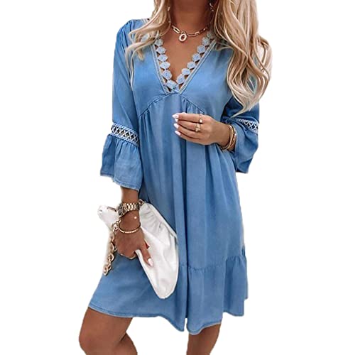 YUTILA Damen Kleider Strandkleid Boho Tunika Sommerkleid V-Ausschnitt Lose...