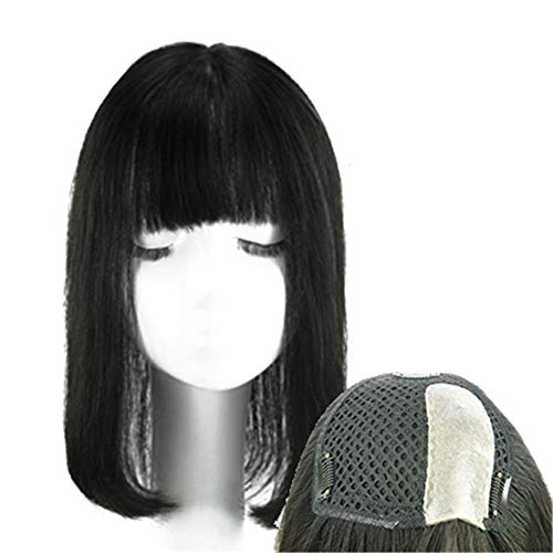 Straight Human Hair Forehead Toppers for Women Baldness, Thick Topper Wig Hairpieces for Thinning Hair with Bangs, 16
