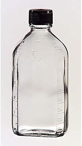 Qorpak GLC-13070 Clear Glass Graduated Oval Prescription Ware Bottle with 24-400 Black Phenolic Pulp/Vinyl Cap, 6oz Capacity, 41mm OD x 134mm Height (Case of 48)