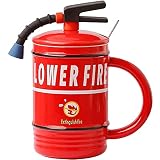 NBHUZEHUA 16 oz Fire Extinguisher Tea Mugs Fireman Firefighter Gifts for Men Women Cool Ceramic Coffee Mug with Lid & Spoon