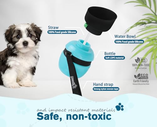 pecute Trinkflasche Hunde für Unterwegs, Hundetrinkflasche Silikon Wasserflasche Hund mit Faltbarer Wasserschale, Hunde Trinkflasche to Go, Haustier Trinknapf Tragbare Blau S 350 ml