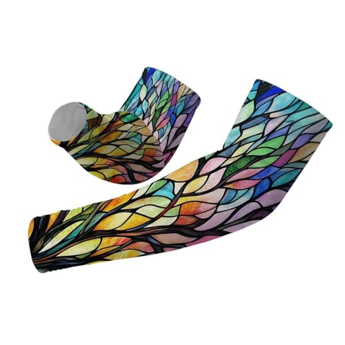 yicomon UV Sun Protection Arm Sleeves for Women Men, Colorful Tree Of Life Paint Summer Cooling Arm Sleeve for Driving Sports Cycling (M)