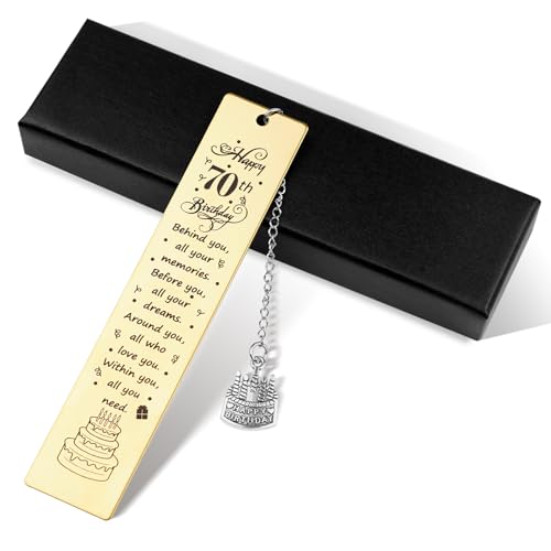 Metal Bookmarks for Women Men Best Friend Husband Wife Grandma Grandpa,Behind You All Your Memories,Before You All Your Dreams,Golden Birthday Book Mark (70th)
