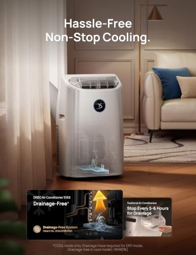 Image of DREO Portable Air Conditioner 516S, 14000 BTU ASHRAE (10000 BTU DOE) Smart AC Unit for Bedroom with Drainage-free Cooling, Fan&Dehumidifier 3 in 1, APP /Voice /Remote, Quiet Standing AC for Room Indoors