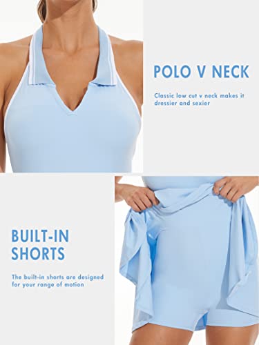 Rigolla Women Tennis Dress Workout Dress Exercise Dress With Built-In Bras & Shorts Golf Athletic Dresses For Women Blue S #TOP4