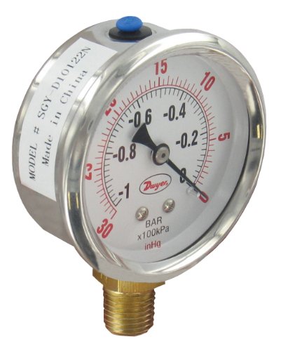 Dwyer 2.5" SS Industrial Pressure Gage, SGY-D10122N-GF, Bottom Connect, -30-0" Hg, Glycerin Filled