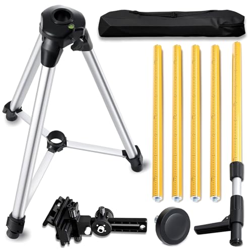 WUDLEP Laser Level Pole, 12FT/3.7M Telescoping Tripod Pole with 1/4-Inch by 20-Inch Laser Mount for Rotary and Line Lasers, Adjustable Telescopin