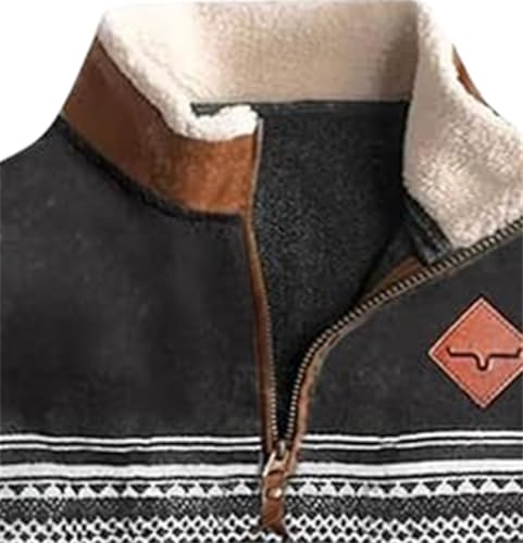 Men's Fashion Hoodies Sweatshirts 1/4 Zip Pullover Mens Cowboy Western Aztec Lapel Sweatshirt Casual Pullover2