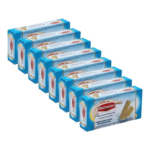 Britannia Milk Caramel Flavoured Premium Cream Wafers 2.28oz (80g) - Breakfast & Tea Time Snacks - Crunchy, Healthy and Delicious (Pack of 8)