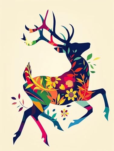 Peinture par numéro adulte cerf fleur loisir créatif toile géante 100x130cm R0-528