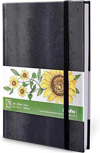 Ohuhu - Quaderno da disegno brossato A4 - 200g/m² - 156 pagine Carte da disegno lisce pesanti, quaderno con copertina rigida, appositamente progettato per pennarelli alcolici, 21x29,7cm