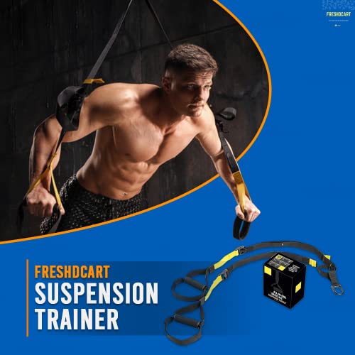 Freshdcart Suspension Trainer | Yellow & Black Unisex Gym Kit with Adjustable Bands, Door Anchor, Wall Mount, and Portable Setup for Home and Travel Workouts